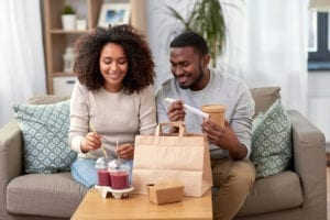 Eating,And,People,Concept,-,Happy,African,American,Couple,With