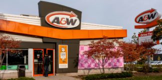 Exterior view of one A&W restaurant in Burlington, Ontario