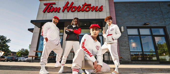 Tim Hortons National Coffee Day Workers posing outside of restaurant