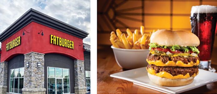 Fatburger photo of exterior of restaurant and image of a Fatburger hamburger combo meal