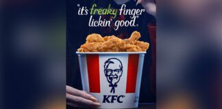 KFC Halloween 2022 Advertisement vampire eating fried chicken
