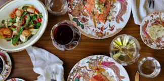 Plates of different foods and cups of tea at Naramata Inn