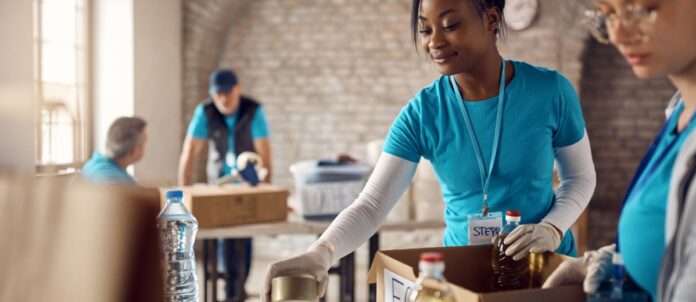 Woman volunteering at a foodbank