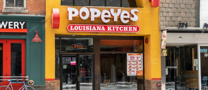 Popeyes restaurant on the bloor St in downtown Toronto.