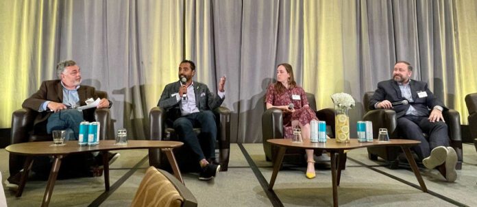 (L to R): Bruce McAdams, associate professor at the University of Guelph, Sanjay Venu, regional director of Operations, Earls Kitchen + Bar; Rebecca Gordon, manager of Anita Stewart Food Lab; and Brian Cammack, regional VP of Human Resources, Marriott Hotels of Canada.