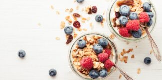 Bowl of yogurt with granola and berries