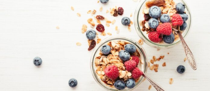 Bowl of yogurt with granola and berries
