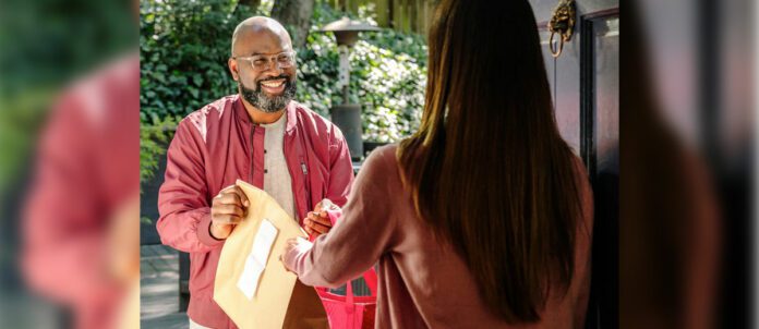 DoorDash courier giving delivery to customer