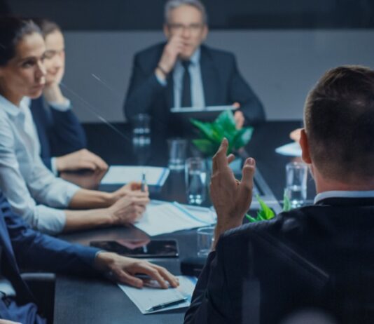 Corporate Meeting with Executives in Room