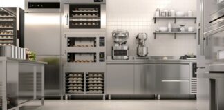 Commercial Kitchen/Bakery with Stainless Steel Appliances with Vinyl Resin Floor