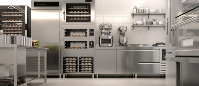 Commercial Kitchen/Bakery with Stainless Steel Appliances with Vinyl Resin Floor