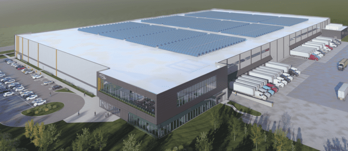 Aerial shot of Broccolini and Lactalis Canada New Distribution Centre in Oshawa-ON