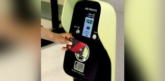 Tim Hortons credit card being scanned a PRESTO Card Machine