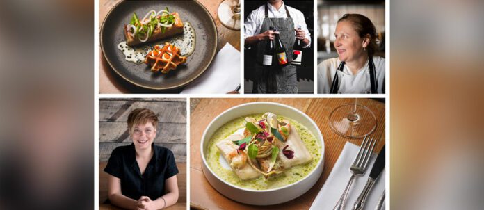 Collage of Andrea Carlson (Chef and Owner of Burdock & Co) and Angela Hartnett (Chef and Owner of Café Murano)