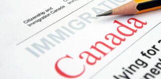 Canadian Immigration form with pencil on top of document