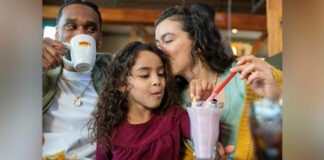 Husband and Wife enjoying denny's restaurant