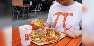 Blaze Pizza customer enjoying pizza on Pi Day