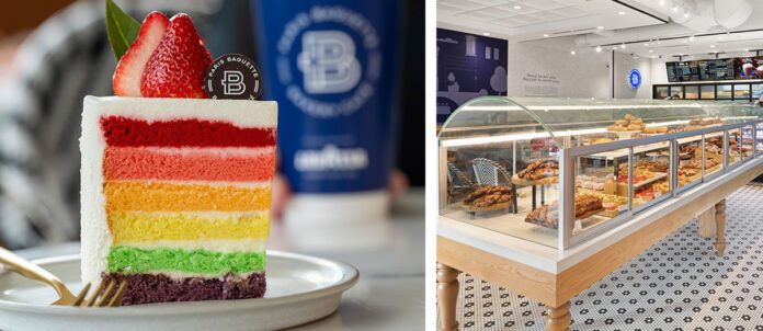 Paris Baguette restaurant interior and a slice of decorative cake