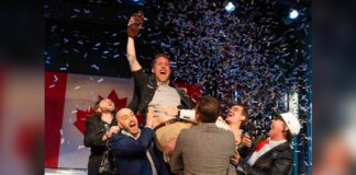 Keegan McGregor celebrating winning WORLD CLASS Canada Bartender of the Year competition