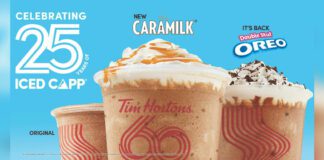 Tim Hortons 25th Anniversary Announcement for Oreo Double Stuf Iced Capp and new Caramilk Iced Capp
