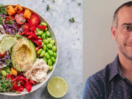 Photo of a vegan plant-based meal and David Del Brocco