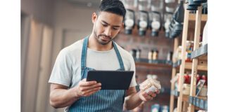 foodservice employee reviewing food and drink inventory