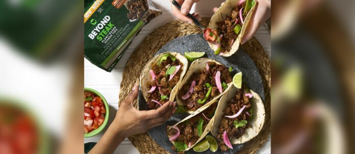 Taco wrap made using Beyond Steak plant-based substitute