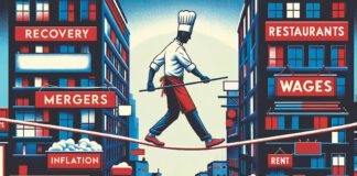 Chef walking across a tightrope