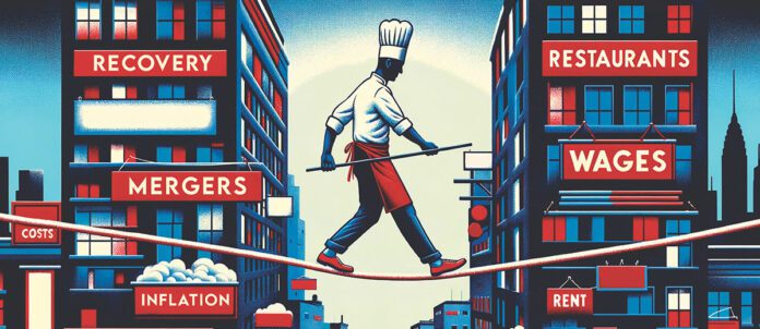 Chef walking across a tightrope