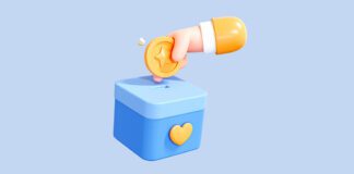 3D Character hand holding coin for donation