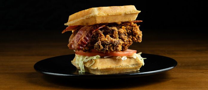 Crispy Chicken Waffle Club from Mighty Bird