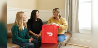 DoorDash customers opening bag with food inside