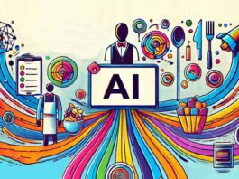 Illustration of Artificial Intelligence connecting lines to concepts and various business