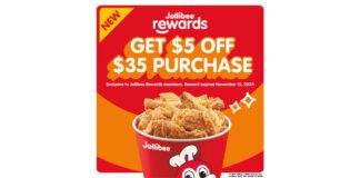 Jollibee Rewards, $5 off a $35 purchase
