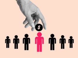 Group of people receiving wages from employer