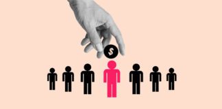 Group of people receiving wages from employer