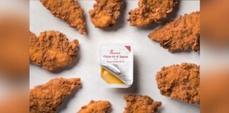 Chick-fil-A chicken nuggets placed in a circle with signature sauce in middle