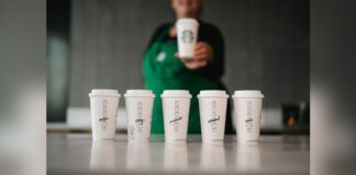 Starbucks row of coffee cups