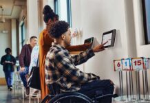 Man using a Square's Kiosk Check-out