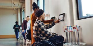 Man using a Square's Kiosk Check-out