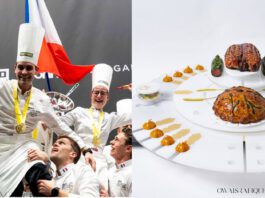 Bocuse d’Or 2025 Team France celebrating win and Team Canada's Dish at event