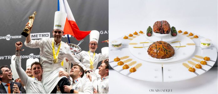 Bocuse d’Or 2025 Team France celebrating win and Team Canada's Dish at event