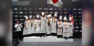 Japan on stage after winning at 2025 Pastry World Cup