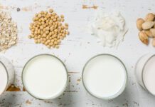 milk alternatives in glasses