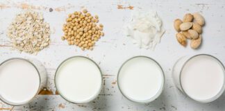 milk alternatives in glasses