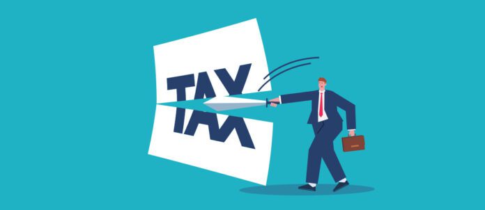 Politician cuts tax bill with sword